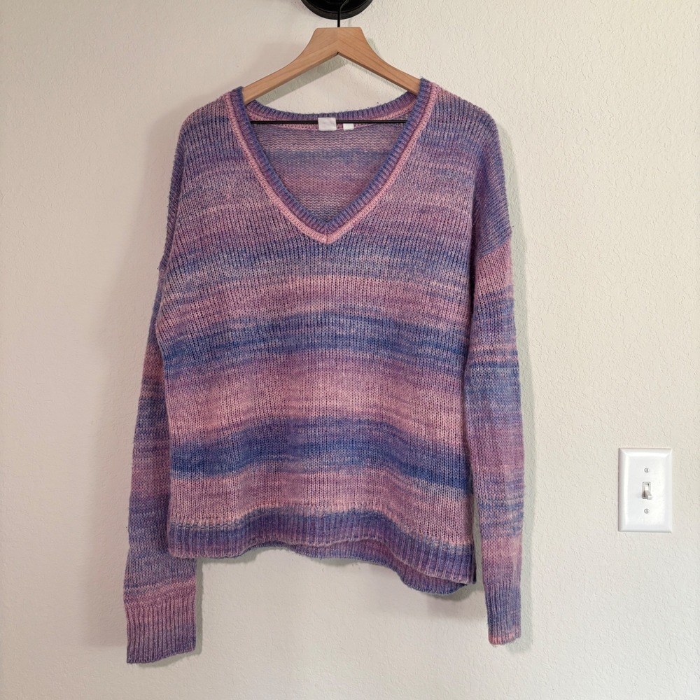 Gap Sweater V-Neck Medium Acrylic Space Dye Purple Blue Pink Soft Girl Boho